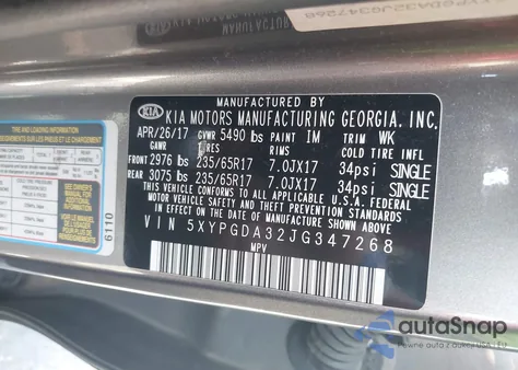 2018 Kia Sorento 2.4L Lx from USA, damaged, VIN 5XYPGDA32JG347268